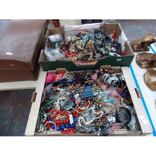 348 - TWO BOXES CONTAINING MIXED COSTUME JEWELLERY