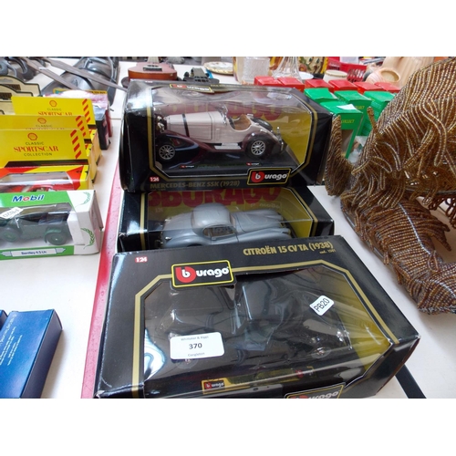 370 - SIX COLLECTABLE BURAGO DIECAST CARS