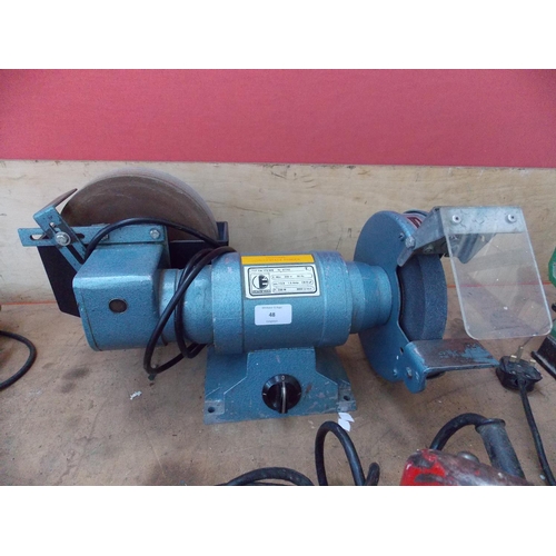 48 - A BLUE ELEKTRA BECKUM MODEL TN175WK ELECTRIC TWIN WHEEL BENCH GRINDER IN W/O