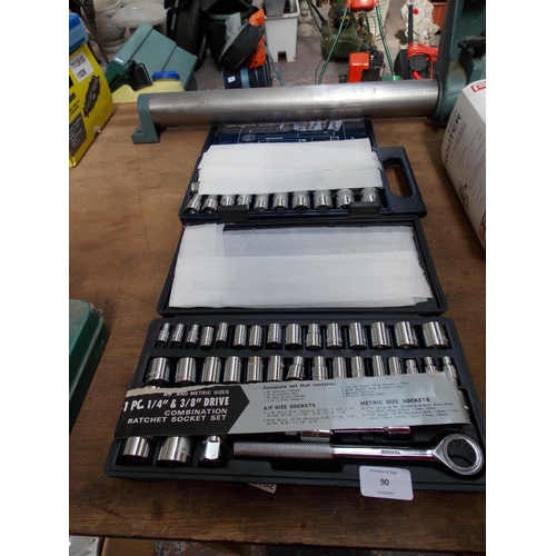 90 - TWO CASED SOCKET SETS TO INCLUDE A HALFORDS 15 PIECE HALF INCH DRIVE AND A TALCO 1/4 AND 3/8 DRIVE