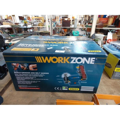 94 - A BOXED AS NEW WORKZONE MAINS ELECTRIC BENCH GRINDER AND BELT SANDER