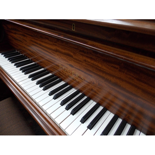 438 - A ROGERS OF LONDON MAHOGANY BABY GRAND PIANO WITH STOOL