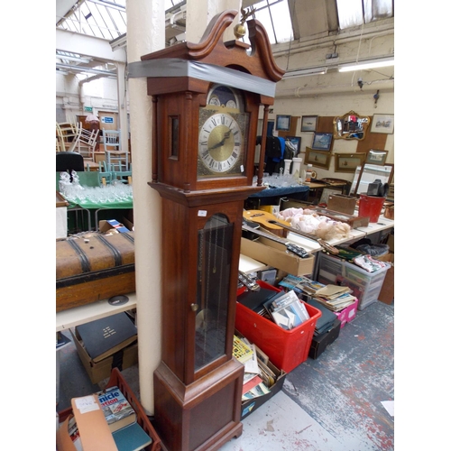 234 - A MODERN MAHOGANY GRANDFATHER CLOCK WITH PENDULUM