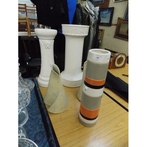 290 - FIVE ITEMS TO INCLUDE TWO ART VASES, TWO JARDINIERE STANDS AND A VASE