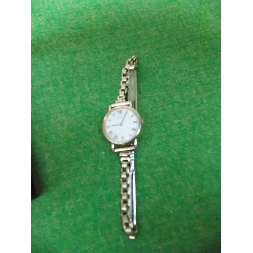 480 - A LADIES WRISTWATCH, A GOLD COLOURED STICK PIN AND THREE GENTS SHIRT STUDS