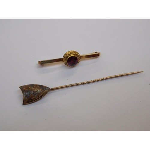 481 - A SHIELD STICK PIN AND A TIE PIN