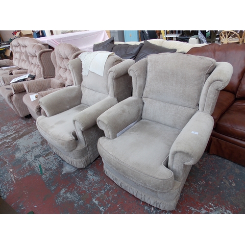 677 - TWO BEIGE UPHOLSTERED OCCASIONAL CHAIRS