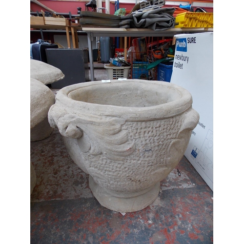 153 - A LARGE RECONSTITUTED STONE URN GARDEN PLANTER H.C