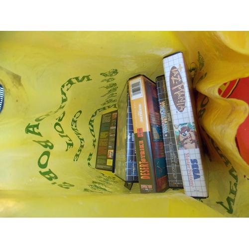 127 - TWO BAGS CONTAINING MR MEN BOOKS, SEGA GAMES ETC