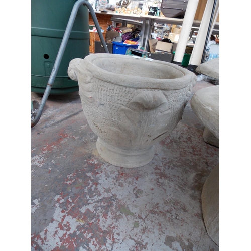 153 - A LARGE RECONSTITUTED STONE URN GARDEN PLANTER H.C