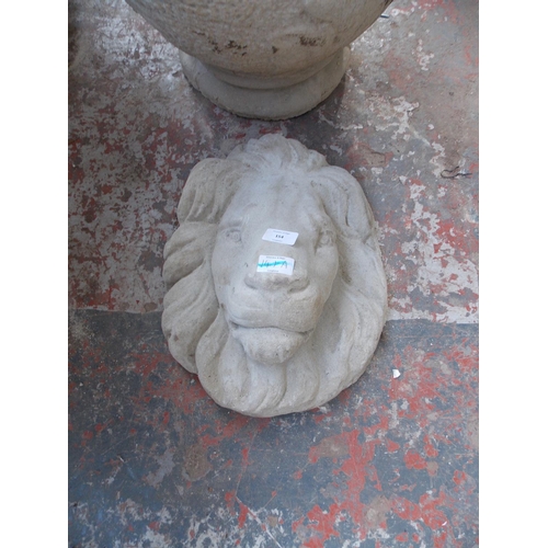 154 - A RECONSTITUTED STONE LION HEAD WALL PLAQUE