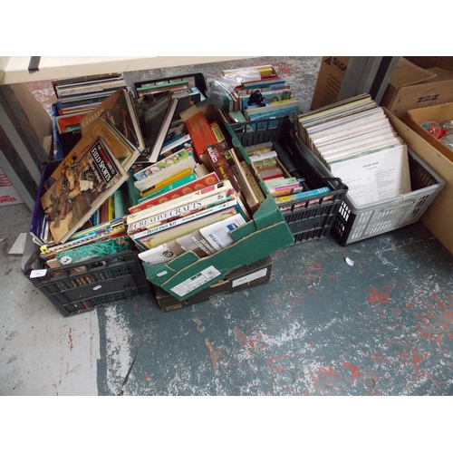 235 - FIVE BOXES CONTAINING VARIOUS BOOKS, LP RECORDS ETC