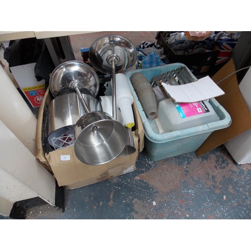 237 - TWO BOXES CONTAINING BREWERY ITEMS AND CLEANING EQUIPMENT