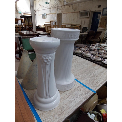 290 - FIVE ITEMS TO INCLUDE TWO ART VASES, TWO JARDINIERE STANDS AND A VASE