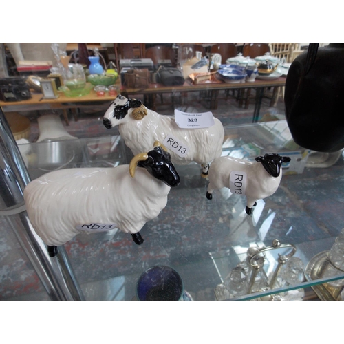 328 - THREE BESWICK FIGURES TO INCLUDE RAM, EWE AND LAMB