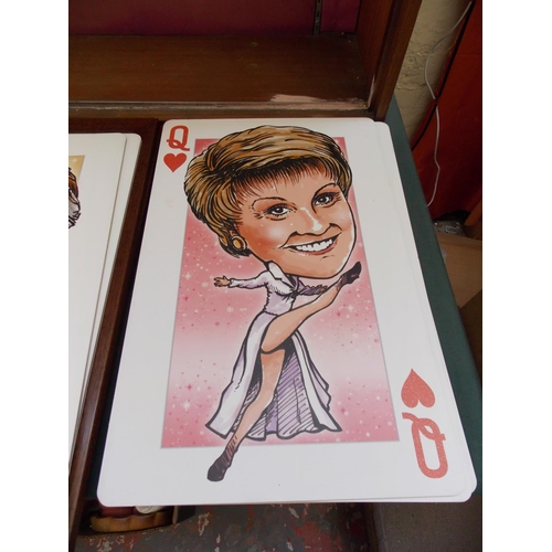 446 - SEVEN LARGE PLAYING CARDS TO INCLUDE BRUCE FORSYTH ETC