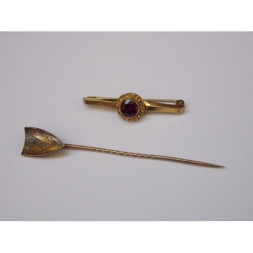 481 - A SHIELD STICK PIN AND A TIE PIN