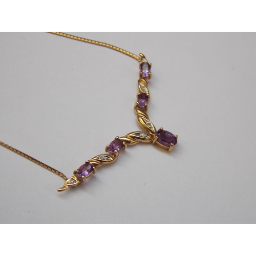 484 - A 9 CARAT GOLD AMETHYST AND DIAMOND NECKLACE