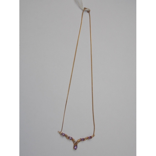 484 - A 9 CARAT GOLD AMETHYST AND DIAMOND NECKLACE