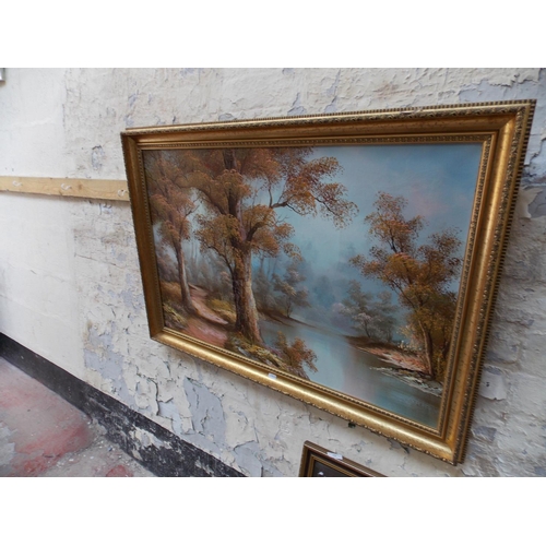 526 - A MODERN OIL ON CANVAS OF A FOREST SCENE IN GILT FRAME