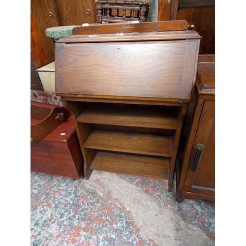 577 - A DARK OAK BUREAU BOOKCASE