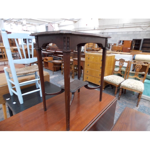 645 - A LARGE MAHOGANY DROP LEAF DINING TABLE AND A SMALL OCCASIONAL TABLE