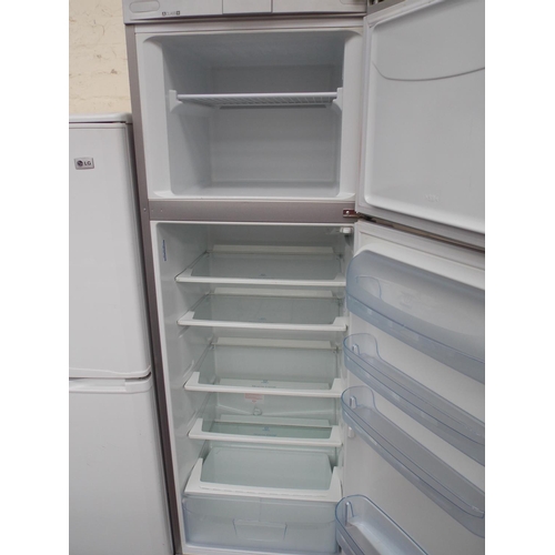 184 - A GREY INDESIT A PLUS CLASS UPRIGHT FRIDGE FREEZER