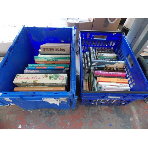 232 - FIVE BOXES CONTAINING A LARGE QUANTITY OF HARDBACK BOOKS TO INCLUDE GUINNESS BOOK OF WORLD RECORDS, ... 