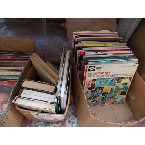 268 - THREE BOXES CONTAINING MIXED HARDBACK BOOKS AND LP RECORDS