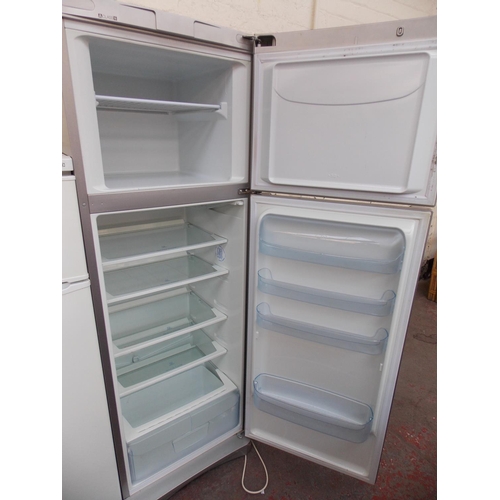 184 - A GREY INDESIT A PLUS CLASS UPRIGHT FRIDGE FREEZER