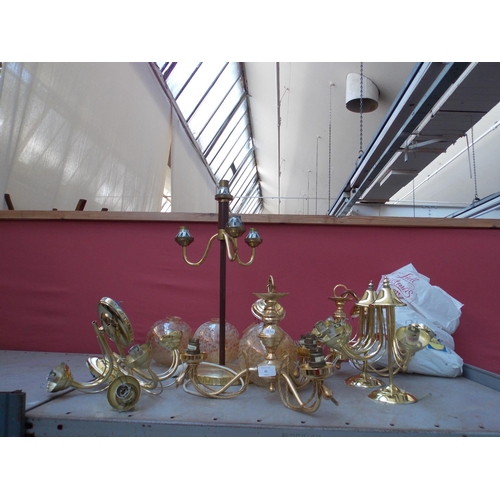 62 - A LARGE SELECTION OF BRASS EFFECT ORNATE CEILING LIGHTS