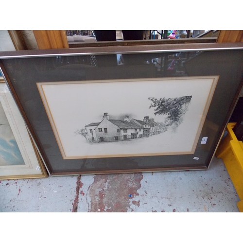 496 - TWO BUILDING PRINTS TO INCLUDE A NO. 54 OF 600 AND A 97 OF 250 AND A PINE FRAMED MIRROR