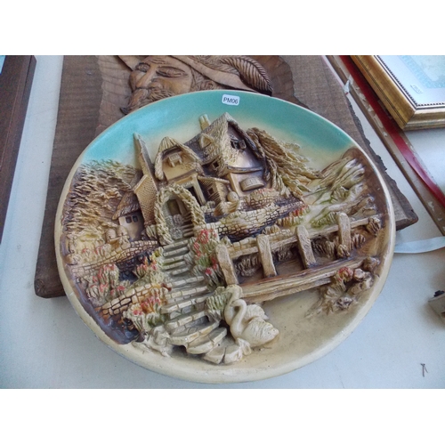 361A - A WOOD CARVING AND A PLATE