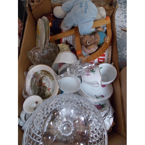 148 - THREE BOXES CONTAINING MIXED CHINA, GLASSWARE, CERAMIC FIGURES ETC