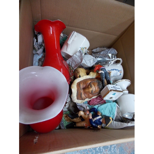 148 - THREE BOXES CONTAINING MIXED CHINA, GLASSWARE, CERAMIC FIGURES ETC