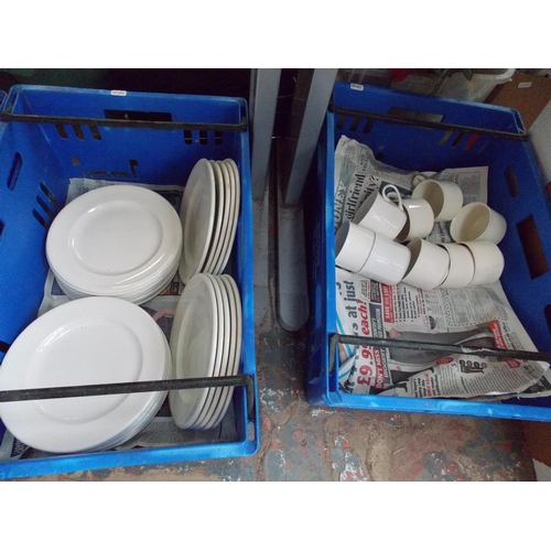 158 - FOUR BOXES CONTAINING A LARGE QUANTITY OF WHITE CHINA