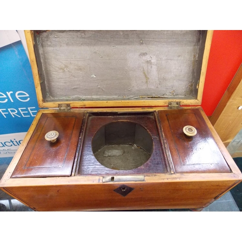 250 - AN ANTIQUE SATINWOOD SARCOPHAGUS TEA CADDY