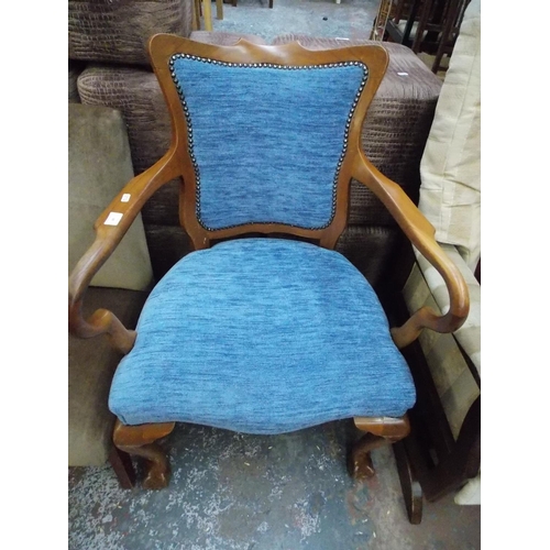 387 - A BLUE VELVET OCCASIONAL CHAIR