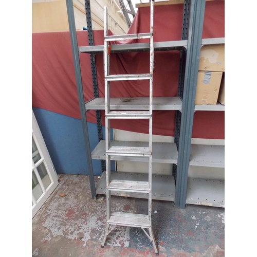 51 - AN ALUMINIUM THREE WAY WORK LADDER