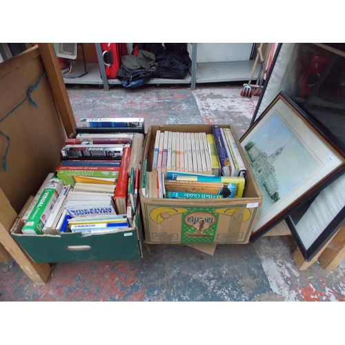 73 - A MIXED LOT TO INCLUDE BOOKS, MAPS, PICTURES, ARTIST EASEL ETC