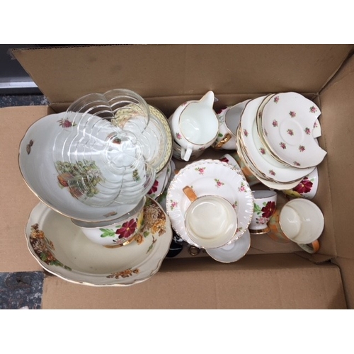 144 - SIX BOXES CONTAINING MIXED GLASSWARE, CUTLERY, WEDGWOOD JASPERWARE, MIXED CHINA ETC