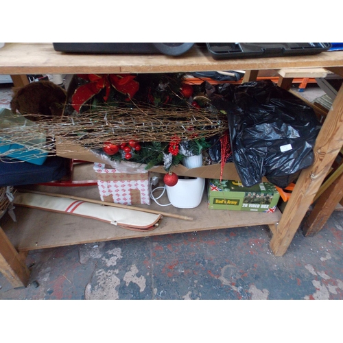 116 - A LARGE MIXED CLEARANCE LOT TO INCLUDE PICTURES, ELECTRICAL ITEMS, LLOYD LOOM STYLE WASHING BASKET, ... 