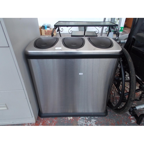 16 - A STAINLESS STEEL TRIPLE RECYCLING BIN