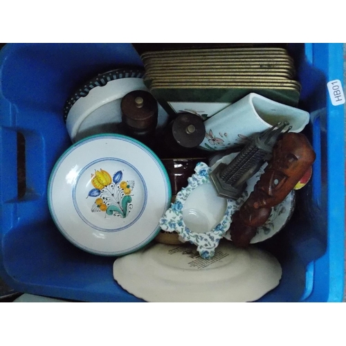 217 - SEVEN BOXES CONTAINING MIXED CHINA, GLASSWARE, TYPEWRITER, MEAT PLATES, SILVER PLATED WARE, TABLE CL... 