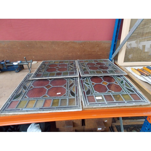 45 - FOUR VICTORIAN LEADED STAINED GLASS WINDOW PANES IN GOOD CONDITION