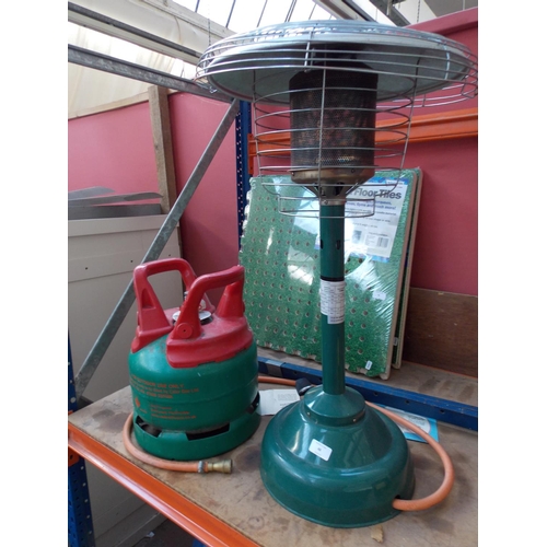 48 - A SMALL GREEN PATIO HEATER WITH GAS BOTTLE