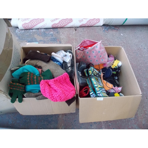 162 - THREE MIXED BOXES CONTAINING BOOKS, WICKER WARE, VINTAGE CLOTHING, FOOTWEAR ETC