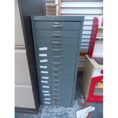 22 - A GREY BISLEY FIFTEEN DRAWER METAL OFFICE FILING CABINET