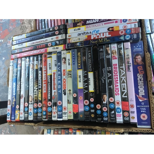 236 - THREE BOXES OF DVD'S TO INCLUDE TITANIC, DIE ANOTHER DAY, HELLBOY ETC