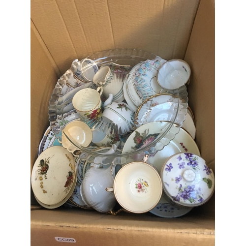 240 - FIVE BOXES CONTAINING MIXED CHINA, GLASSWARE, ORNAMENTS, ELECTRICAL ITEMS ETC